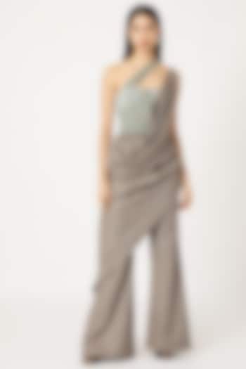 Grey & Teal Corset Jumpsuit by Deme by Gabriella