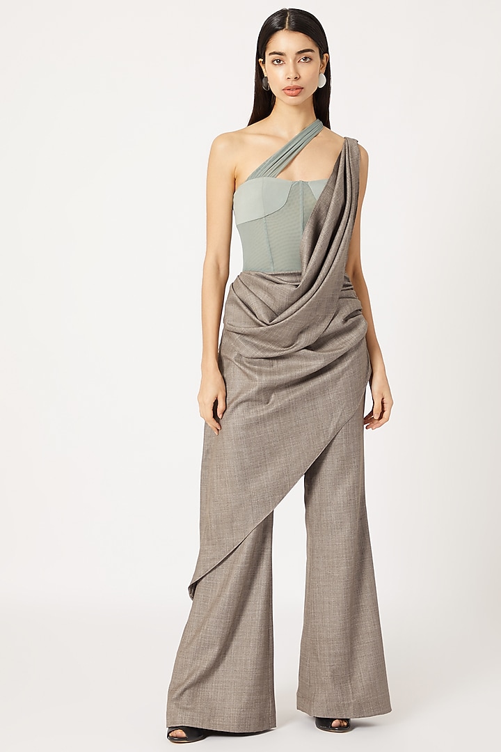 Grey & Teal Corset Jumpsuit by Deme by Gabriella