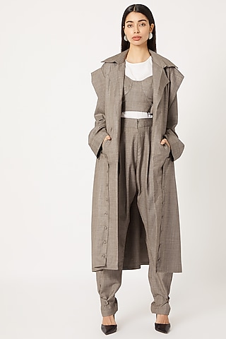 Grey Blazer With Bralette, Pants & White Top by Deme by Gabriella
