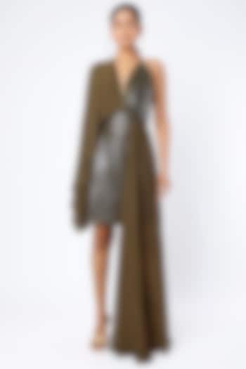 Olive Sequins & Chiffon Mini Dress by Deme by Gabriella