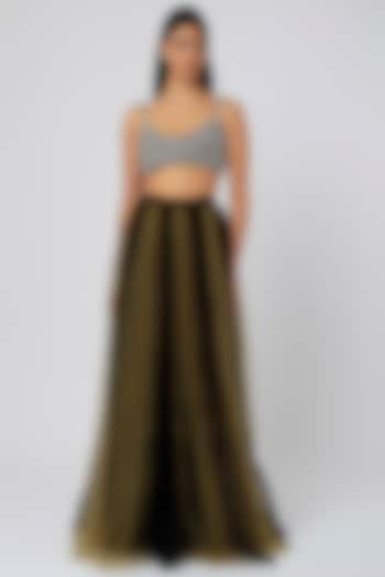 Olive Net Striped Wedding Lehenga Set by Deme by Gabriella at Pernia's Pop Up Shop