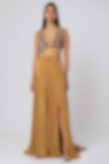 Gold Crepe Skirt Set by Deme by Gabriella