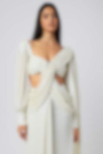 White Shimmer Draped Party Wear Saree Gown by Deme by Gabriella at Pernia's Pop Up Shop