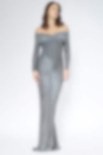 Grey Malai Lycra Off-Shoulder Dress by Deme by Gabriella
