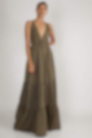 Olive Green Backless Gown by Deme By Gabriella