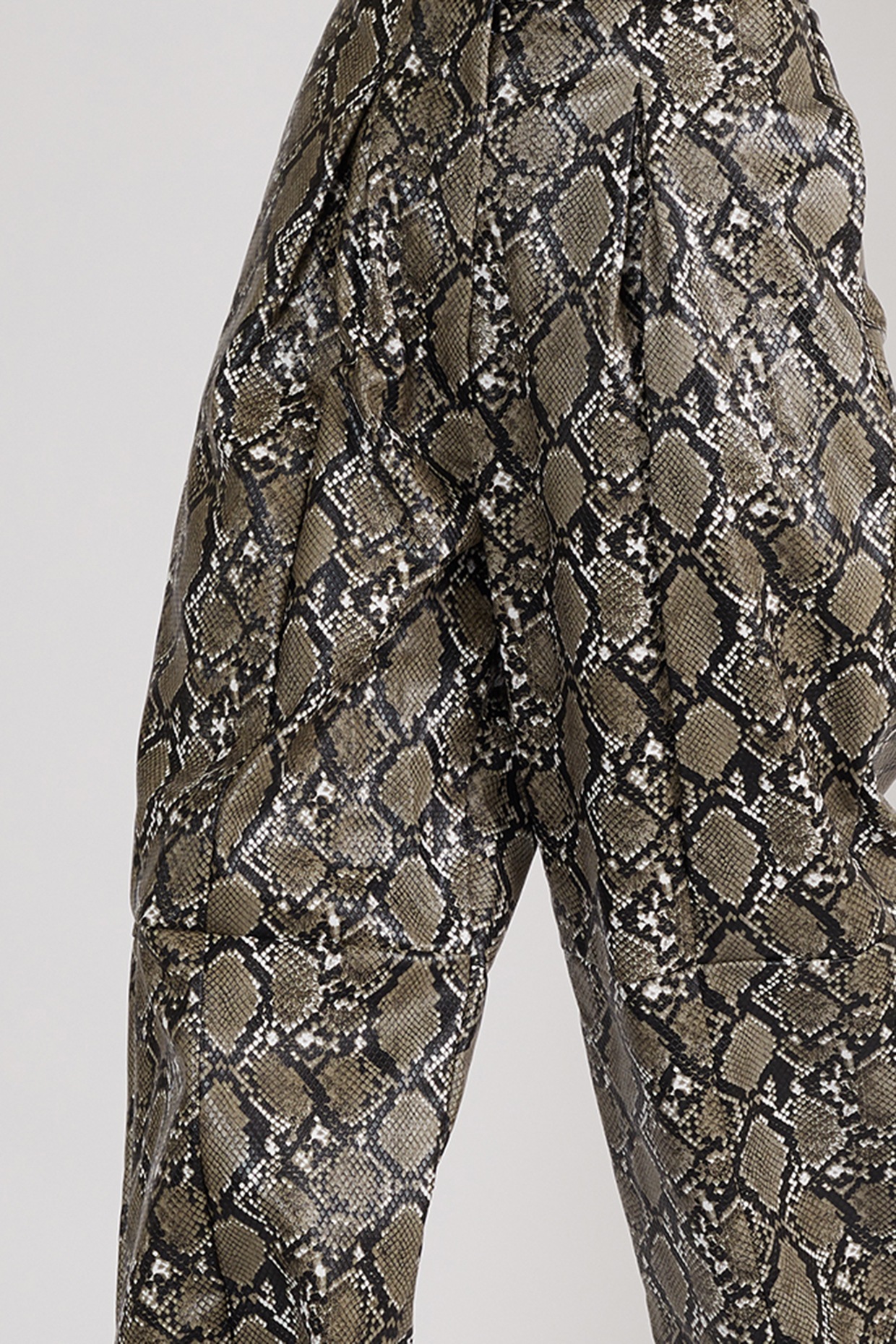 Grey Leather Pants With Snake Skin 