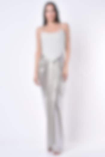 Silver Metallic Pleated Skirt Set by Deme X Kalki