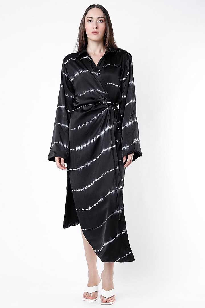Black & White Tie-Dye Wrap Dress by Deme by Gabriella