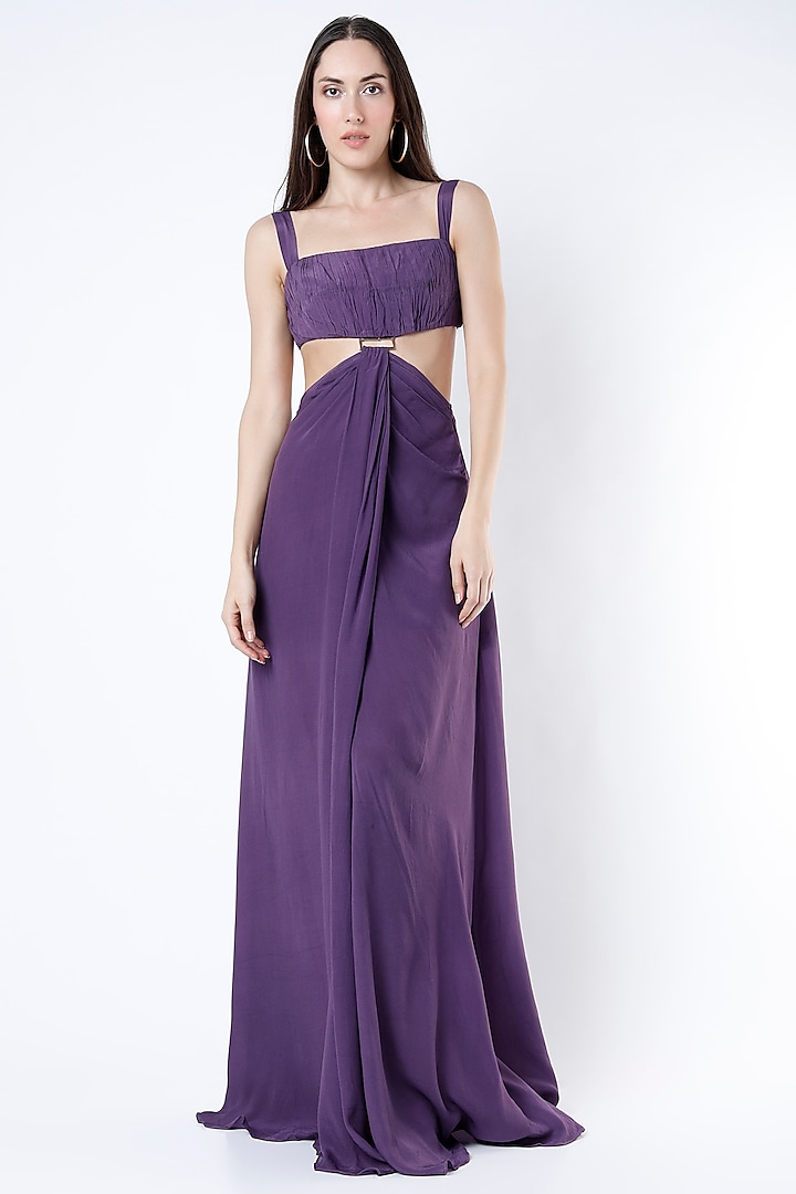 Purple Crepe Silk Gown Design by Deme by Gabriella at Pernia's Pop Up ...