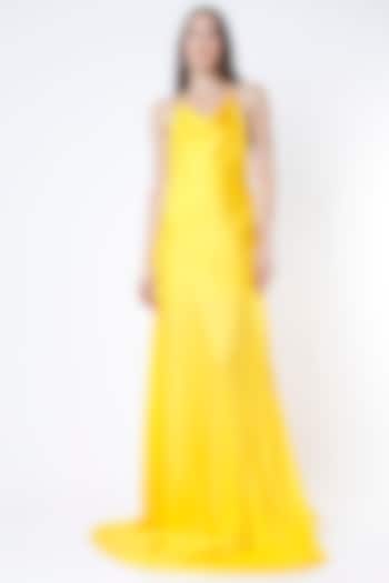 Yellow Satin Backless Gown by Deme by Gabriella
