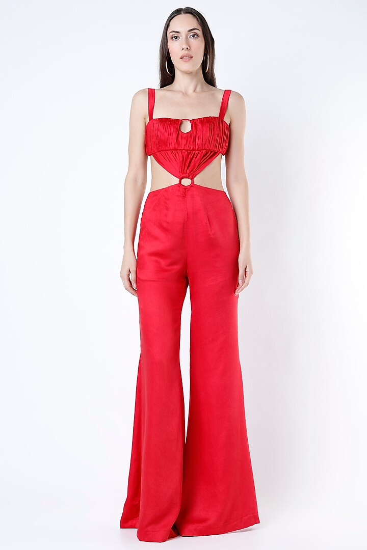 Red Satin Jumpsuit by Deme by Gabriella