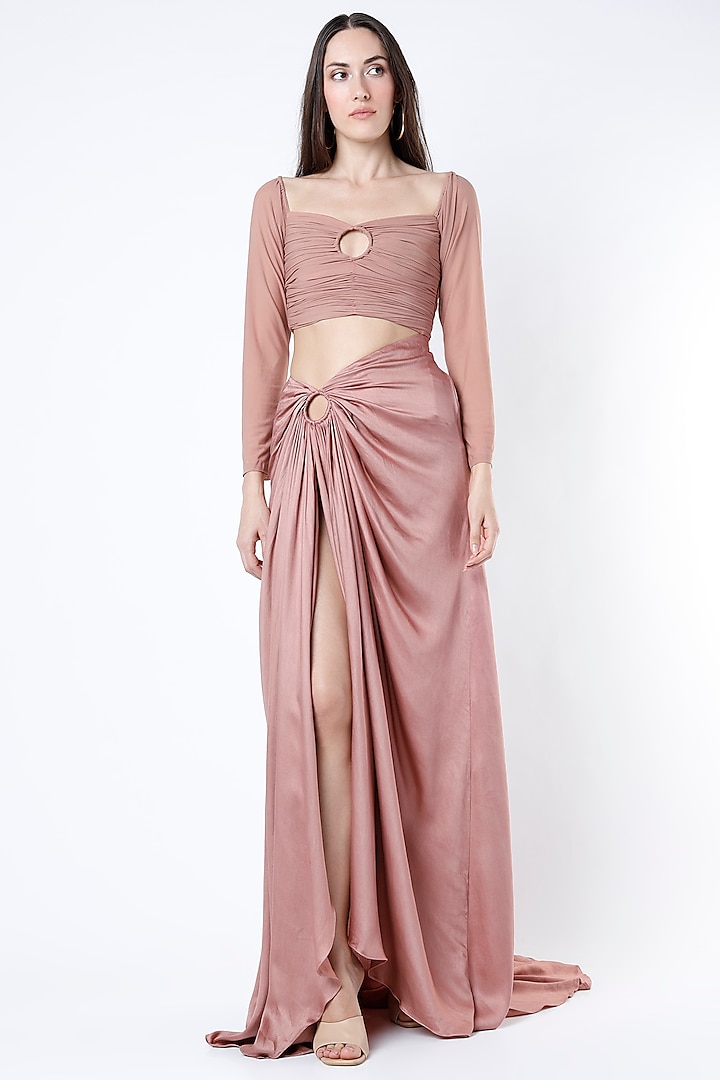 Pink Cotton Satin Gown by Deme by Gabriella