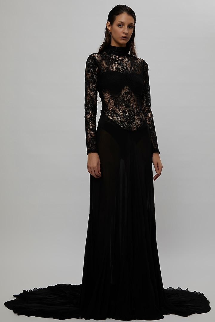 Black Lace & Chiffon Dress by Deme by Gabriella