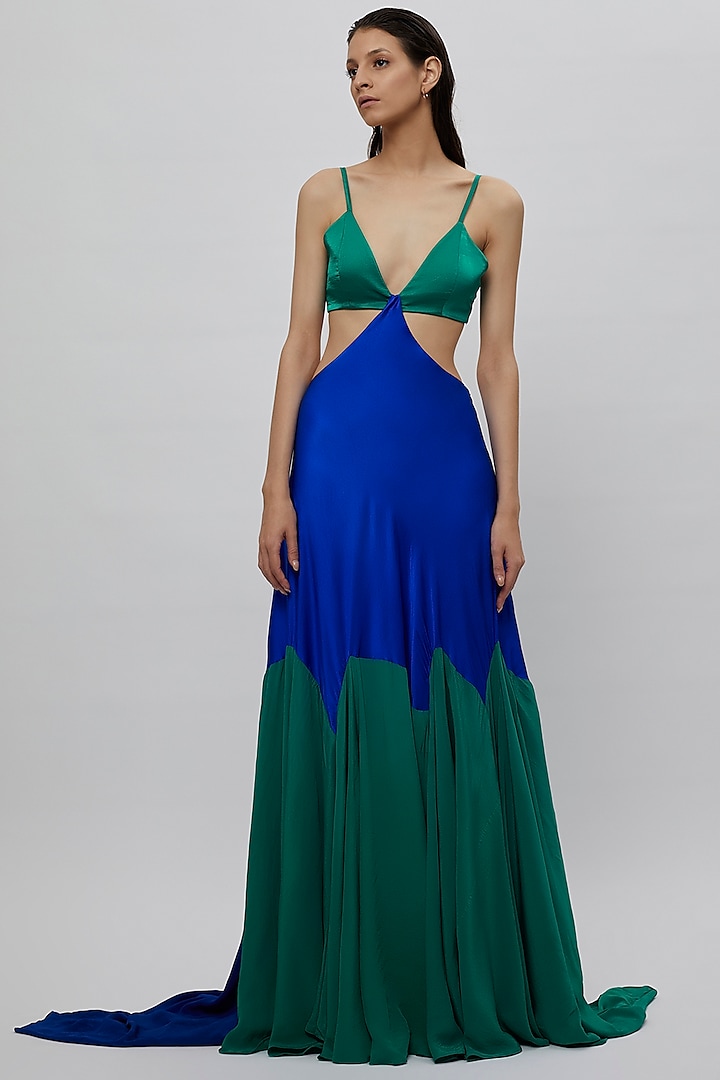 Turquoise Satin Dress  by Deme by Gabriella