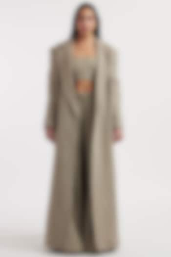 Grey Wool Melton & Sequins Pant Set With Overcoat by Deme by Gabriella at Pernia's Pop Up Shop