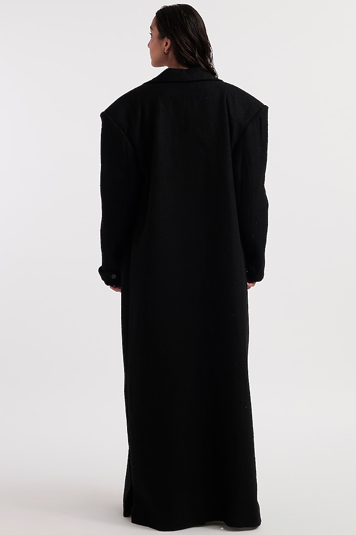Black Wool Melton & Malai Lycra Catsuit With Trench Coat by Deme by Gabriella at Pernia's Pop Up Shop