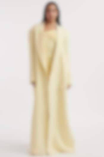 Butter Yellow Malai Lycra & Net Off-Shoulder Dress With Trench Coat by Deme by Gabriella at Pernia's Pop Up Shop