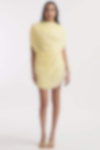 Butter Yellow Malai Lycra & Net Draped Dress by Deme by Gabriella at Pernia's Pop Up Shop