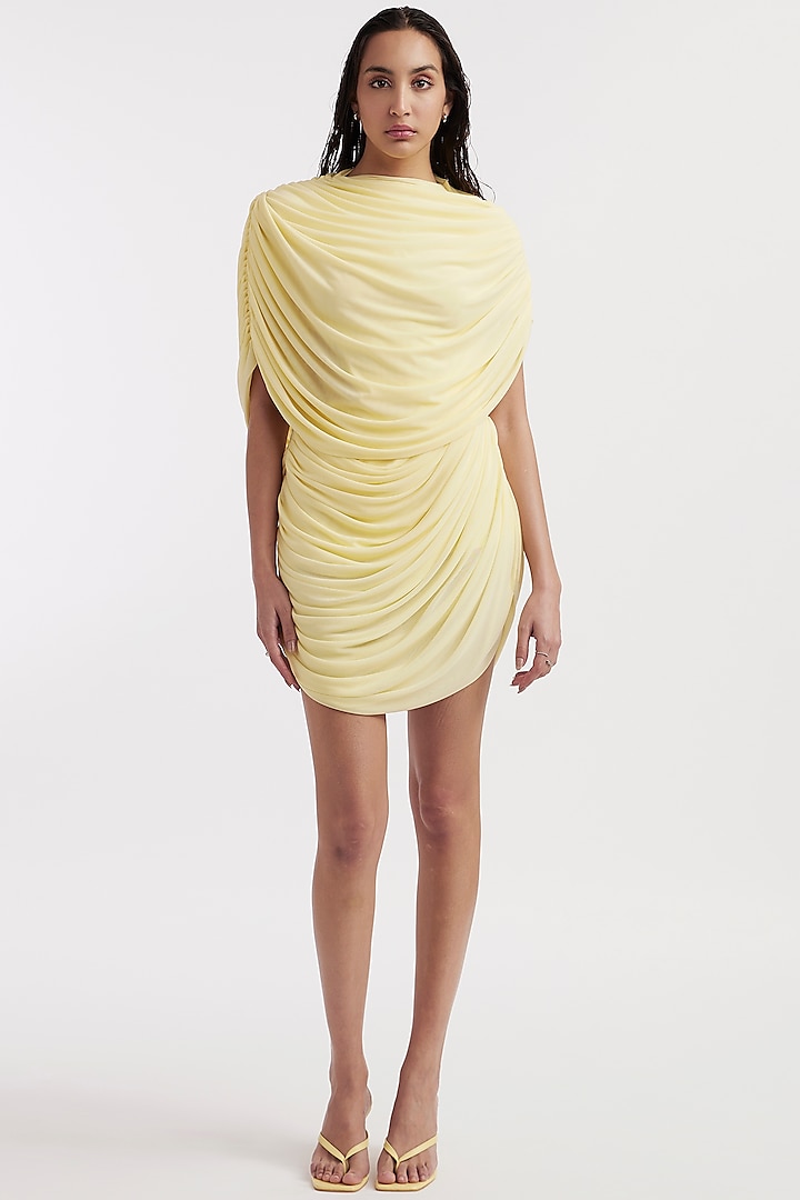 Butter Yellow Malai Lycra & Net Draped Dress by Deme by Gabriella at Pernia's Pop Up Shop