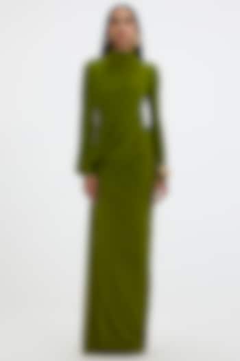 Lime Green Mala Lycra & Net Asymmetric Draped Engagement Gown by Deme by Gabriella at Pernia's Pop Up Shop