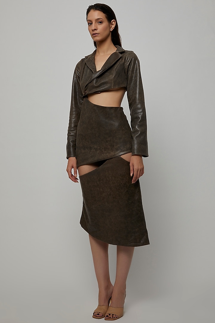 Olive Leather Cut-Out Dress by Deme by Gabriella