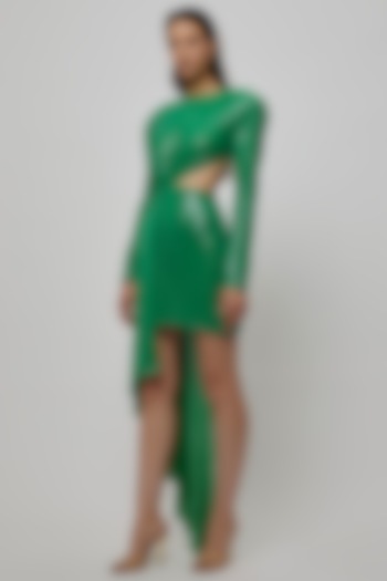 Green Sequins Draped Dress by Deme by Gabriella