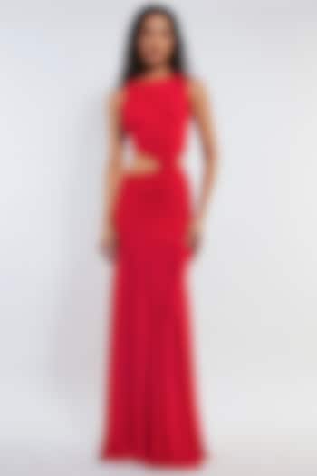 Red Net Ruched Maxi Vacation Dress by Deme by Gabriella at Pernia's Pop Up Shop