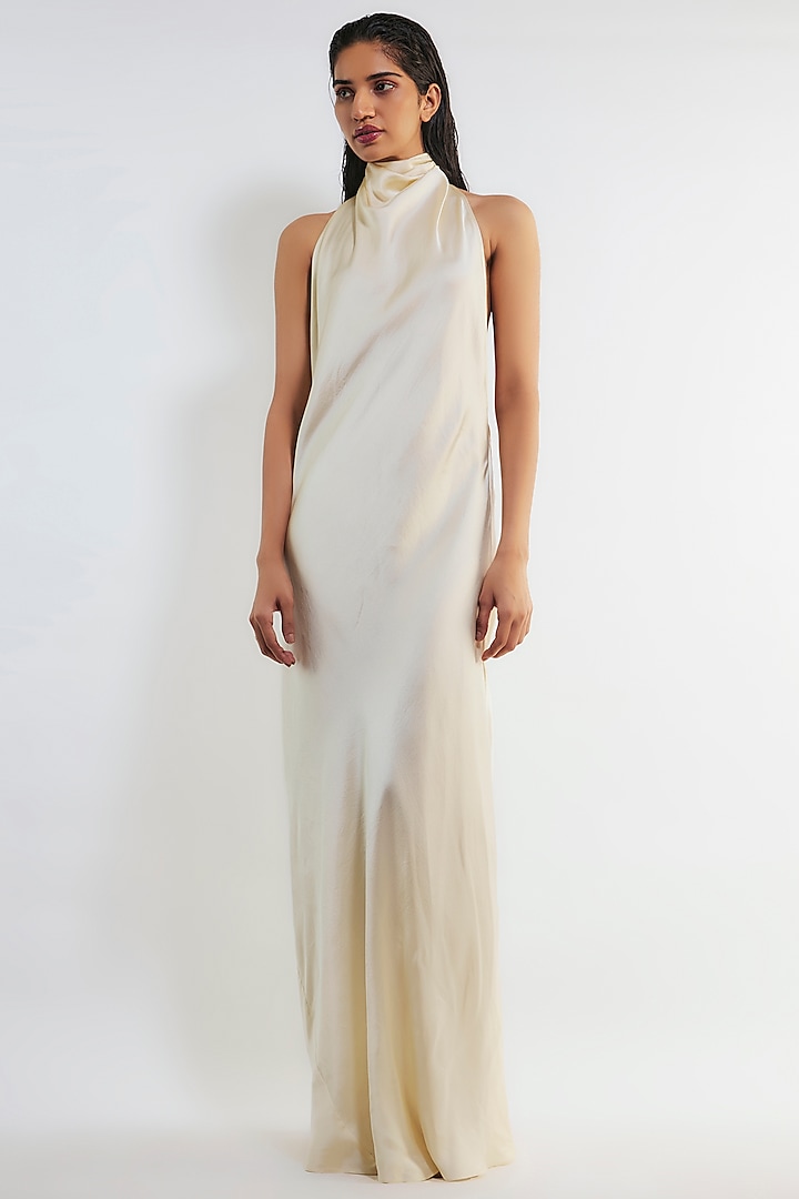 Ivory Satin Maxi Dress by Deme by Gabriella