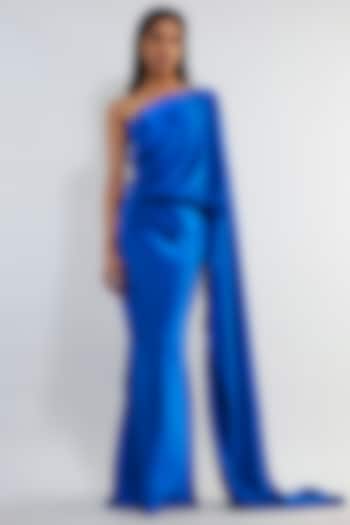 Electric Blue Satin One-Shoulder Gown by Deme by Gabriella