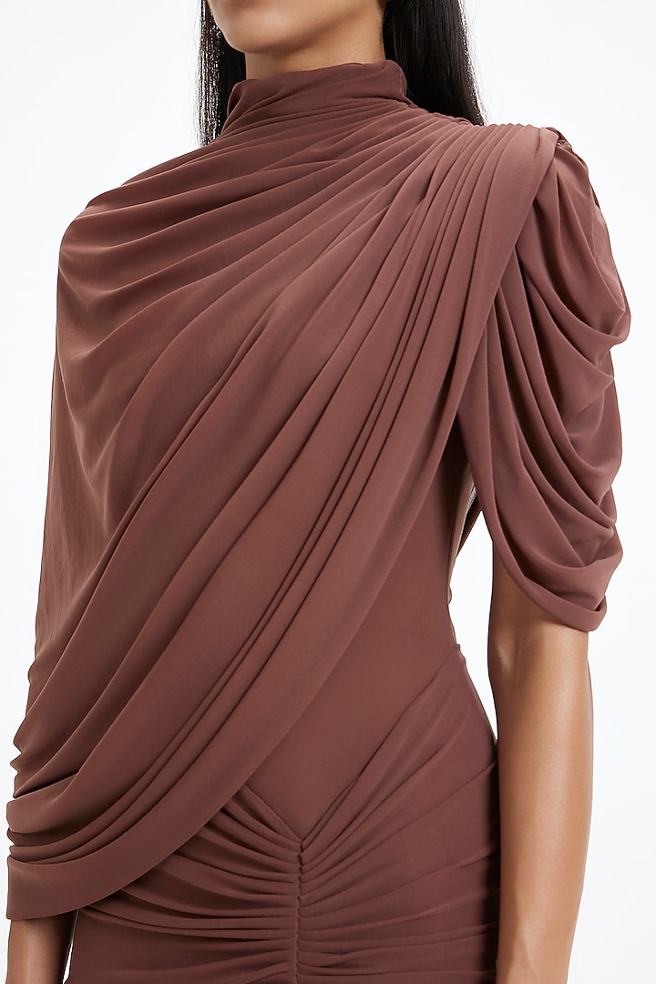 Mocha Brown Malai Lycra & Net Layered Draped Engagement Gown by Deme by Gabriella at Pernia's Pop Up Shop