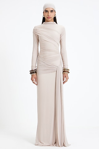 Egg-White Malai Lycra & Net Gown by Deme by Gabriella