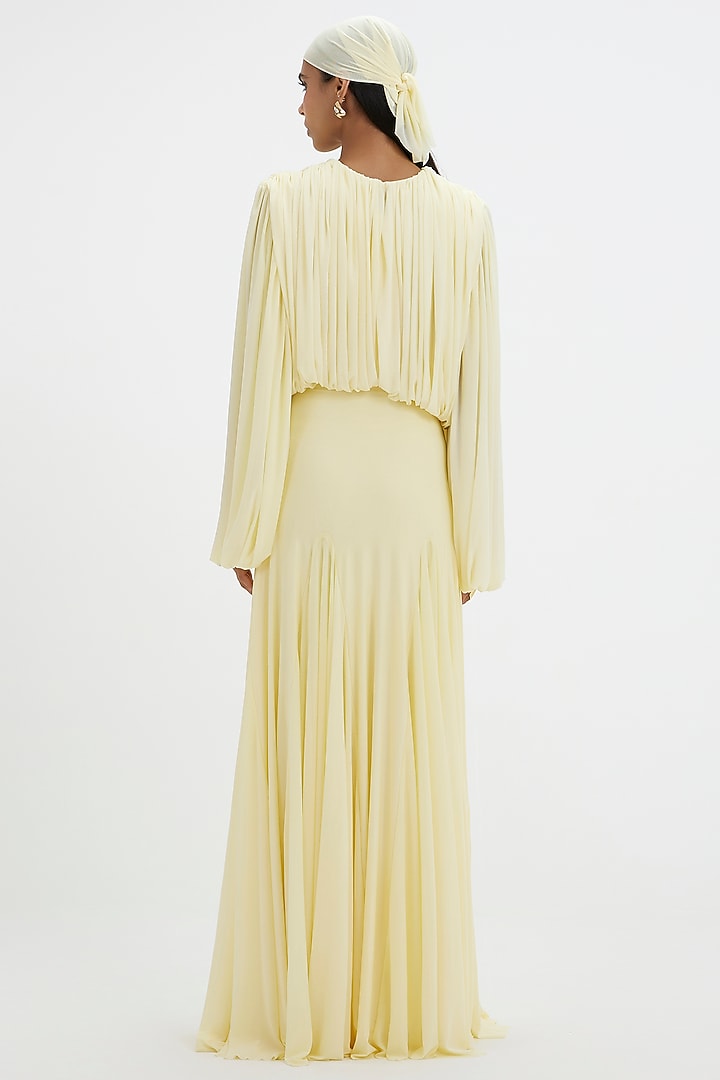 Butter Yellow Malai Lycra & Net Pleated Engagement Gown by Deme by Gabriella at Pernia's Pop Up Shop