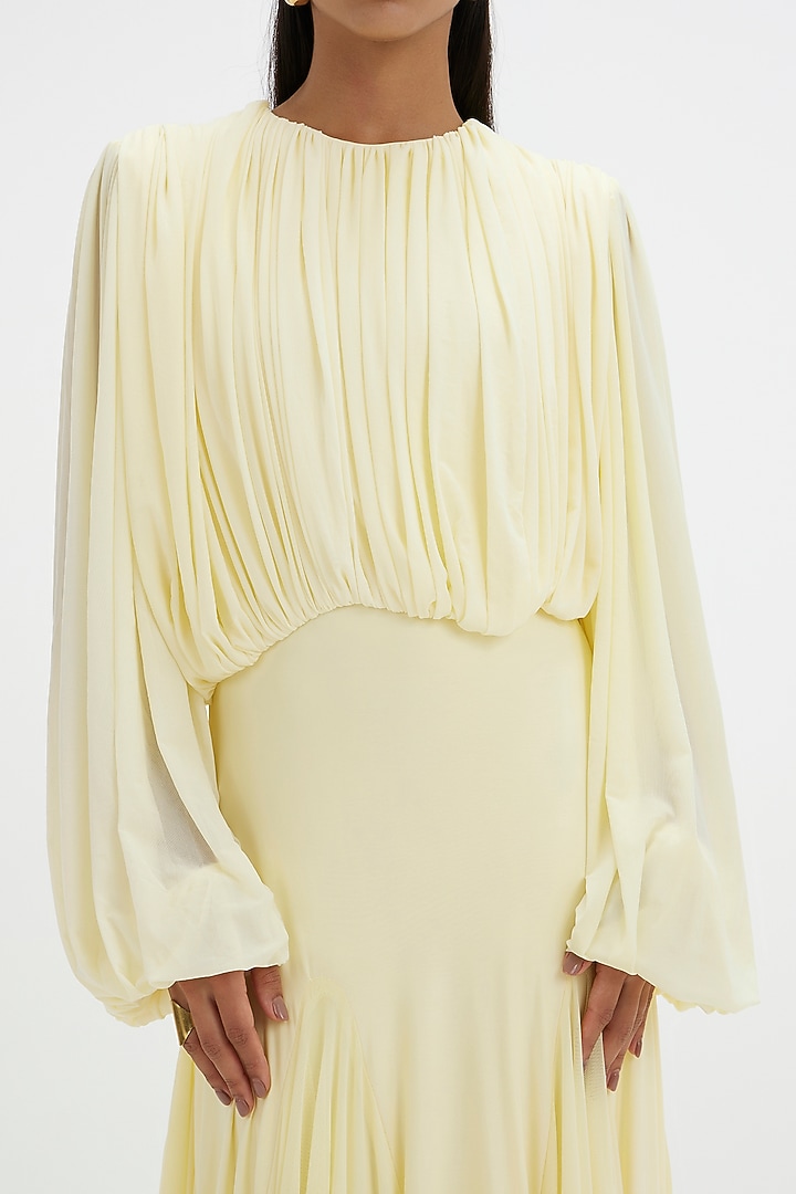 Butter Yellow Malai Lycra & Net Pleated Engagement Gown by Deme by Gabriella at Pernia's Pop Up Shop