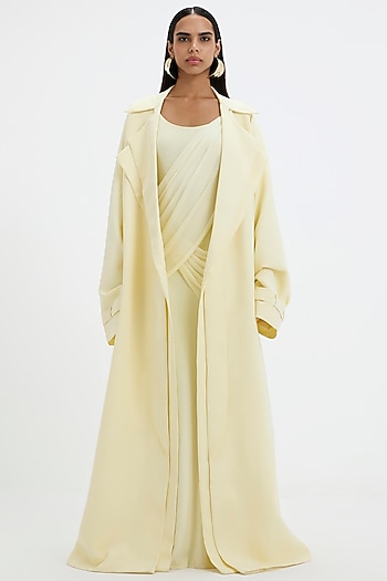 Sunshine Yellow Malai Lycra & Net Jacket Party Wear Dress by Deme by Gabriella at Pernia's Pop Up Shop