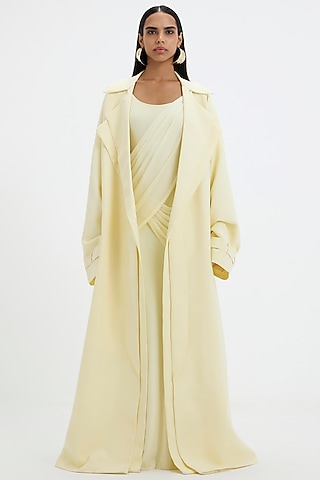 Sunshine Yellow Malai Lycra & Net Jacket Dress by Deme by Gabriella