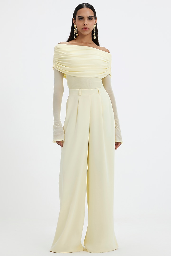 Sunshine Yellow Malai Lycra & Net Co-Ord Set by Deme by Gabriella at Pernia's Pop Up Shop