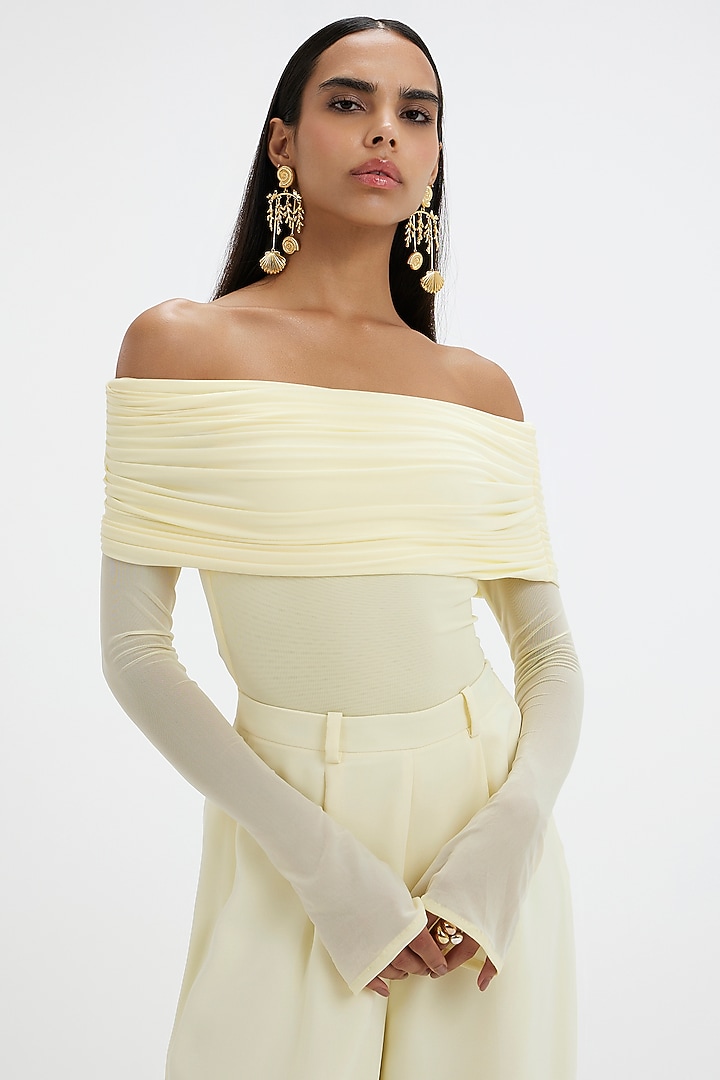 Sunshine Yellow Malai Lycra & Net Co-Ord Set by Deme by Gabriella at Pernia's Pop Up Shop