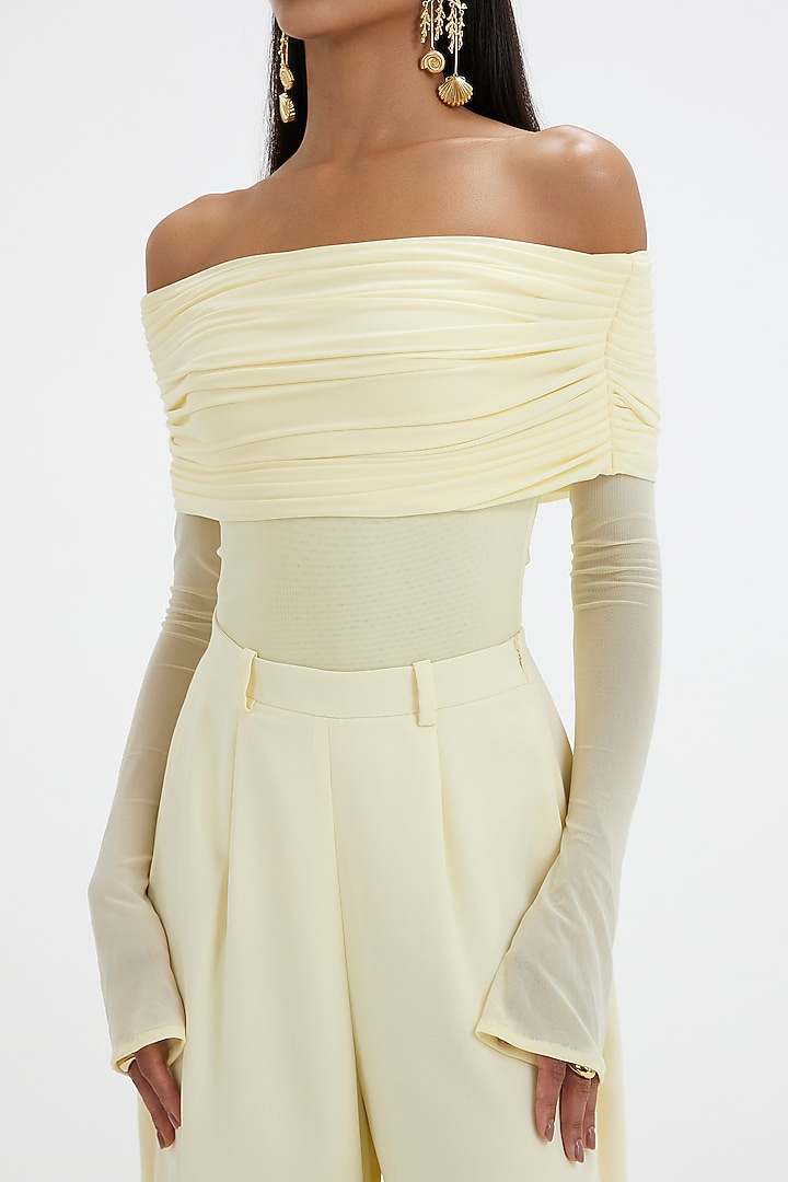 Sunshine Yellow Malai Lycra & Net Co-Ord Set by Deme by Gabriella at Pernia's Pop Up Shop