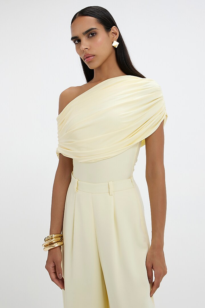 Sunshine Yellow Malai Lycra & Ferrari Co-Ord Set by Deme by Gabriella at Pernia's Pop Up Shop