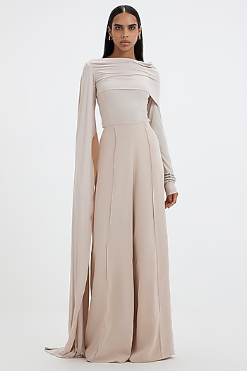 Egg-White Malai Lycra & Ferrari Draped Co-Ord Set by Deme by Gabriella at Pernia's Pop Up Shop