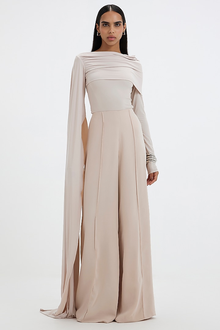 Egg-White Malai Lycra & Ferrari Draped Co-Ord Set by Deme by Gabriella at Pernia's Pop Up Shop