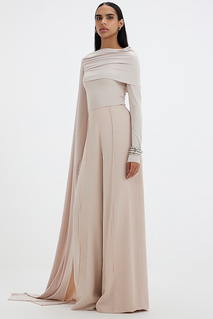 Egg-White Malai Lycra & Ferrari Draped Co-Ord Set by Deme by Gabriella at Pernia's Pop Up Shop