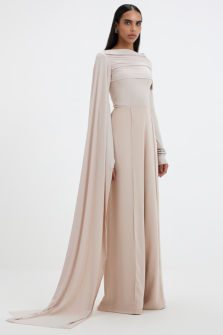 Egg-White Malai Lycra & Ferrari Draped Co-Ord Set by Deme by Gabriella at Pernia's Pop Up Shop