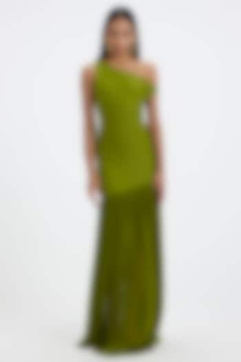 Lime Green Mala Lycra & Net One-Shoulder Pleated Engagement Gown by Deme by Gabriella at Pernia's Pop Up Shop