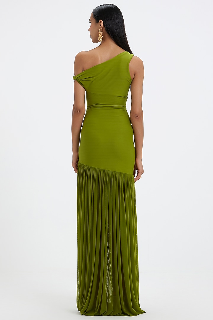 Lime Green Mala Lycra & Net One-Shoulder Pleated Engagement Gown by Deme by Gabriella at Pernia's Pop Up Shop