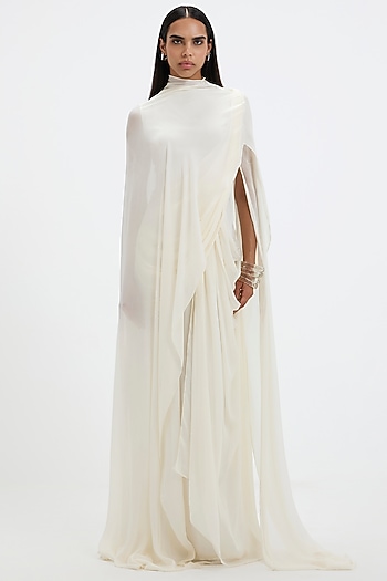 Off-White Chiffon A-Line Cape Engagement Gown by Deme by Gabriella at Pernia's Pop Up Shop