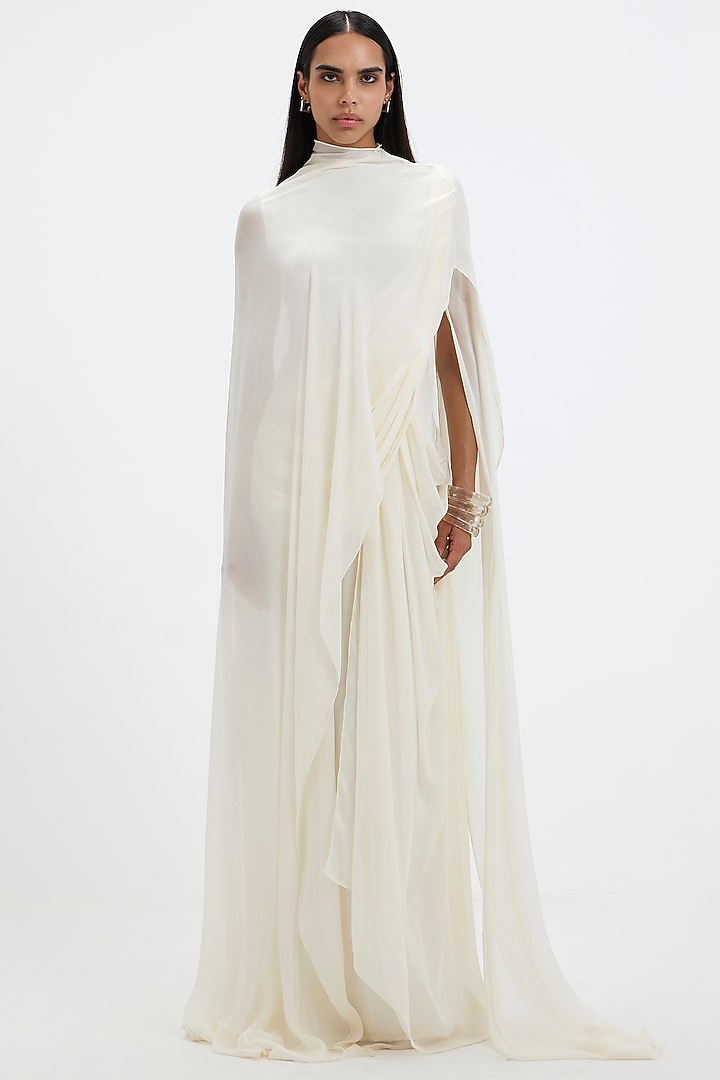 Off-White Chiffon A-Line Cape Engagement Gown by Deme by Gabriella at Pernia's Pop Up Shop