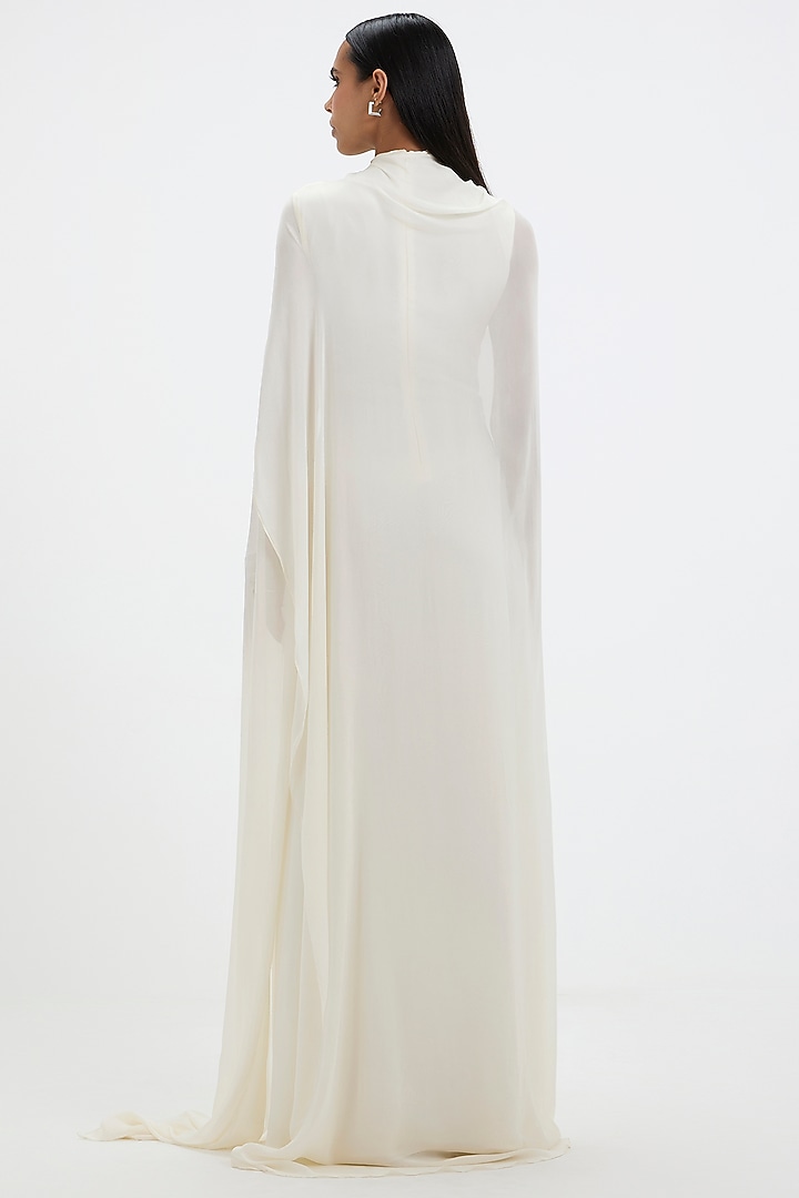 Off-White Chiffon A-Line Cape Engagement Gown by Deme by Gabriella at Pernia's Pop Up Shop