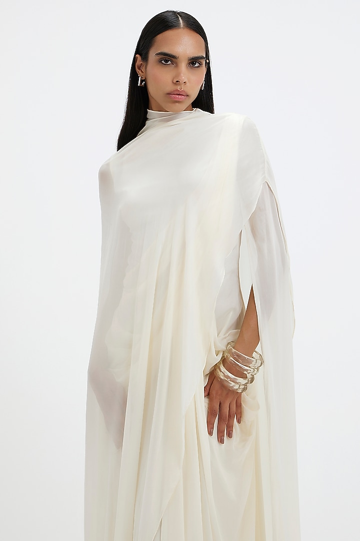 Off-White Chiffon A-Line Cape Engagement Gown by Deme by Gabriella at Pernia's Pop Up Shop