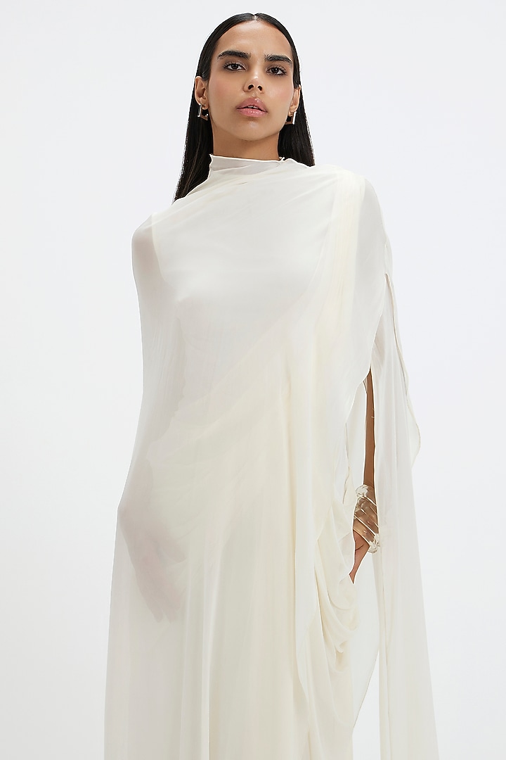 Off-White Chiffon A-Line Cape Engagement Gown by Deme by Gabriella at Pernia's Pop Up Shop